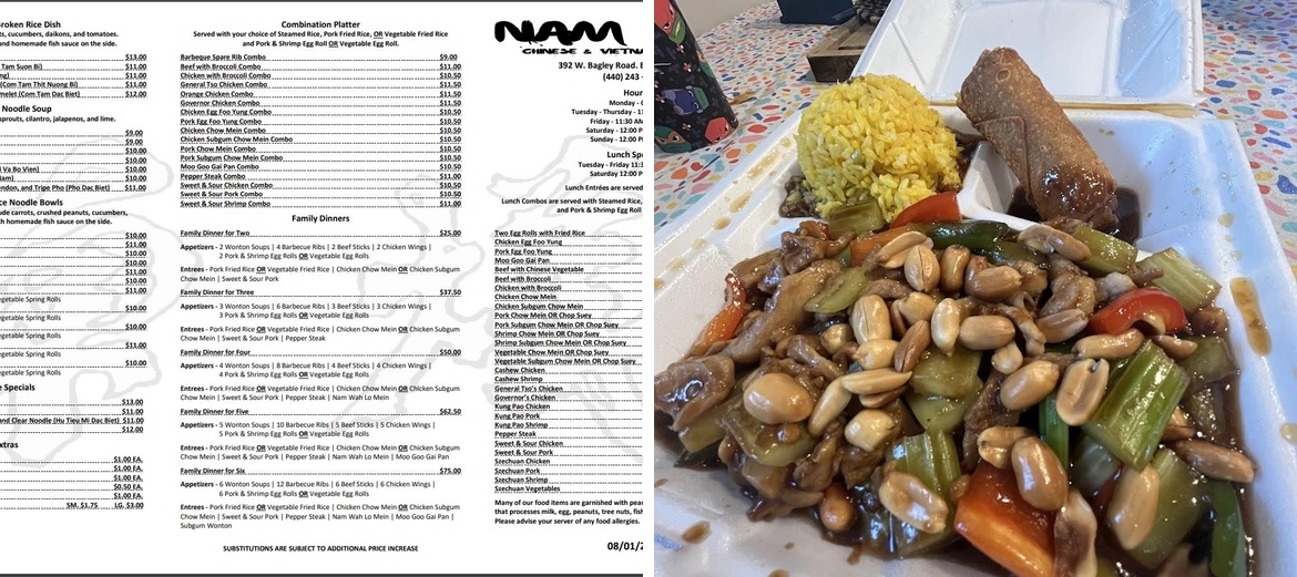 Nam Wah Chinese & Vietnamese Cuisine Menu