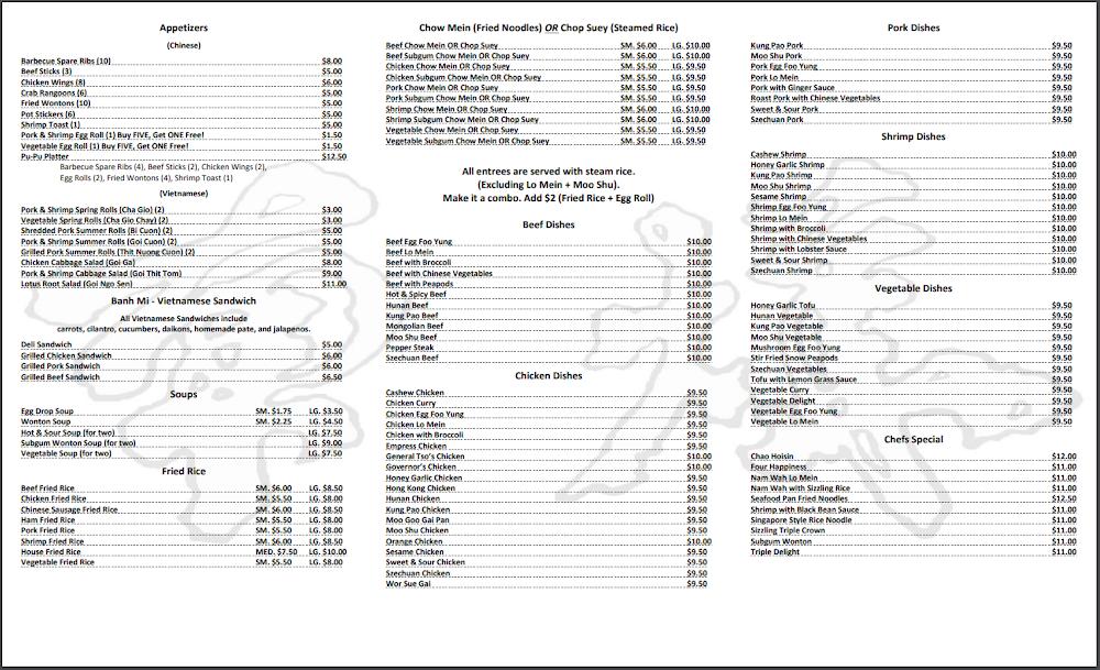 Nam Wah Chinese & Vietnamese Cuisine Menu image 1