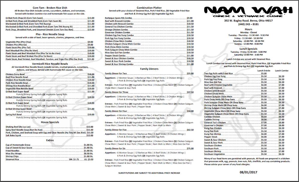 Nam Wah Chinese & Vietnamese Cuisine Menu image 2